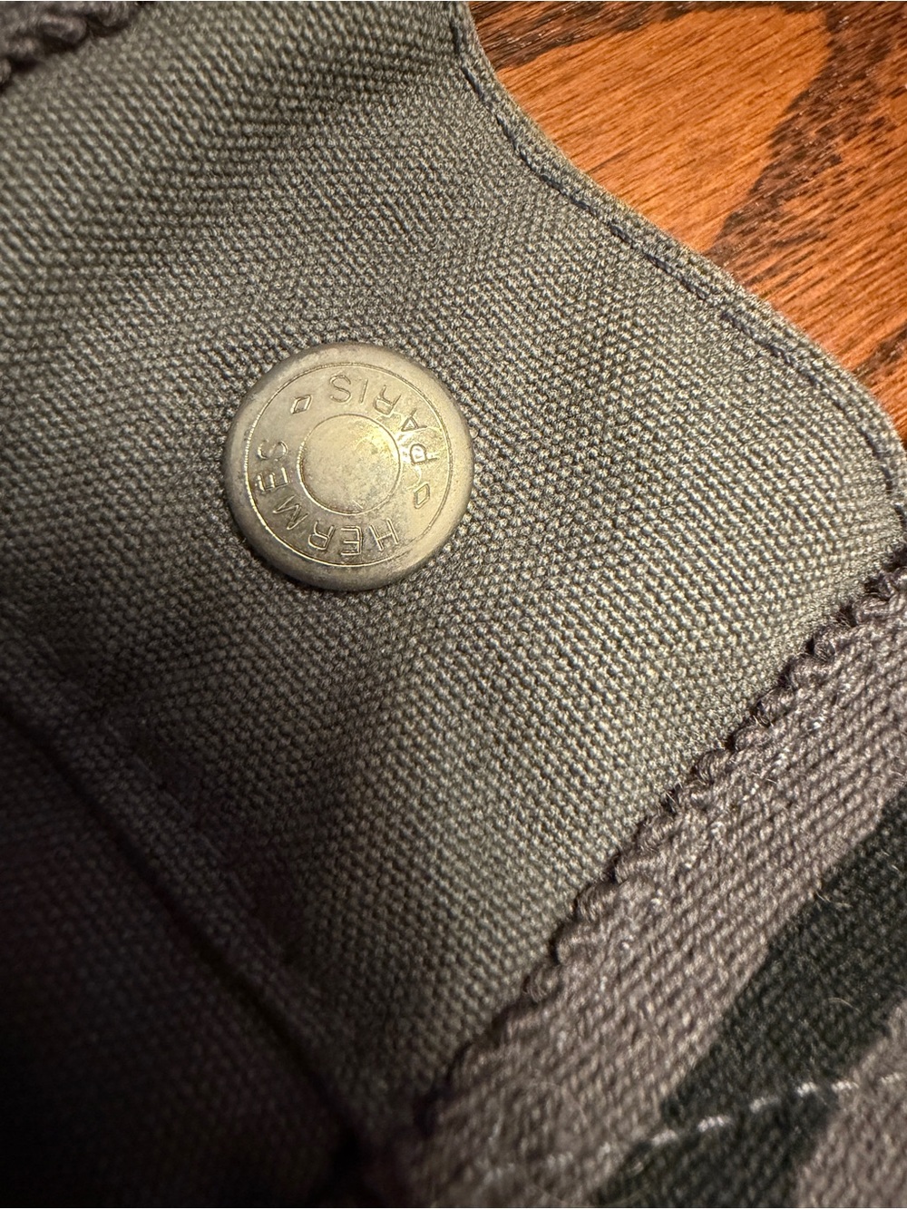 Hermes Gray Canvas Tote with Black Stripes - Picture 3 of 15